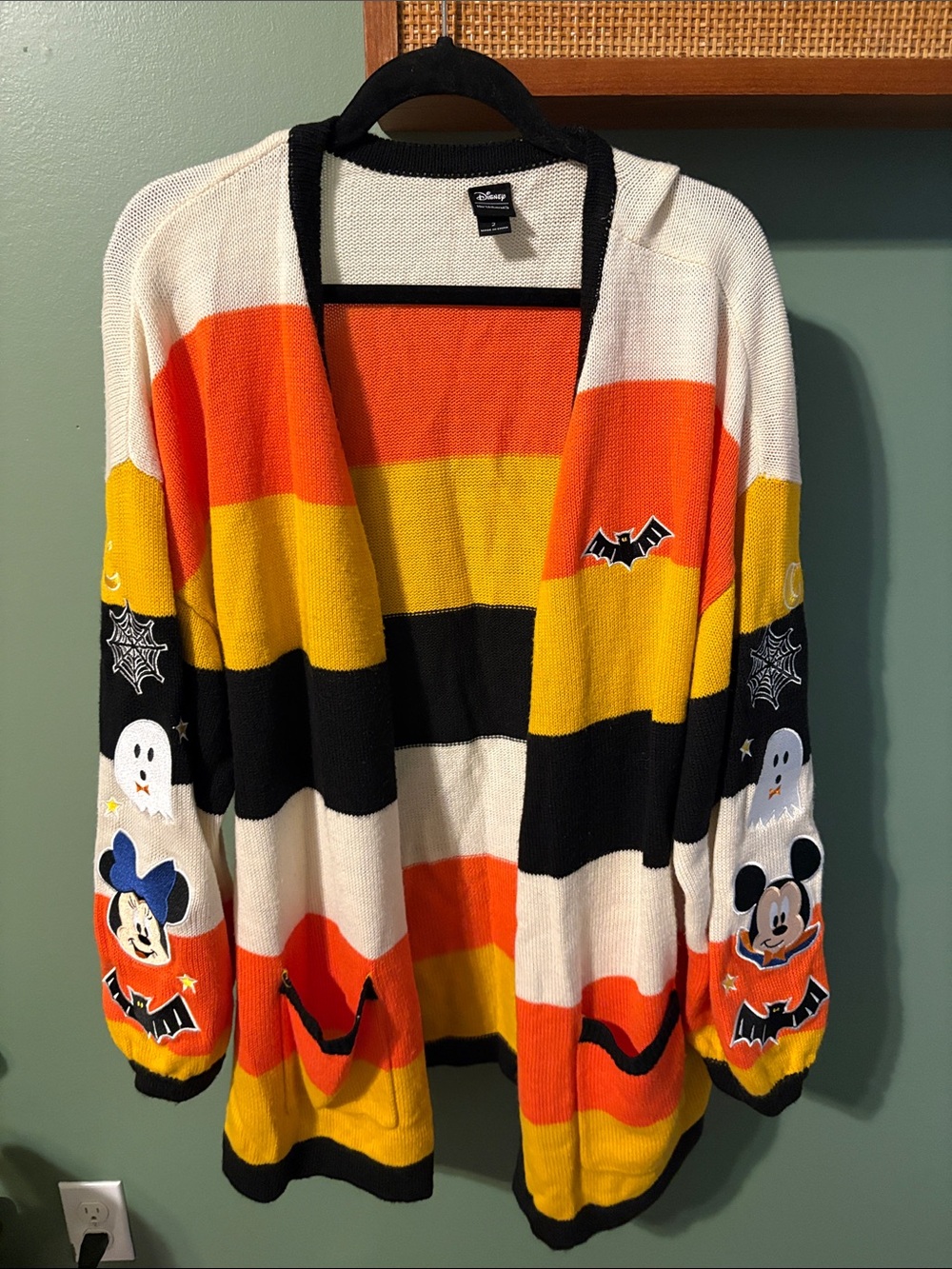 Disney Halloween Stripe Open-Front Cardigan Sweater - Orange/Yellow/Black/White